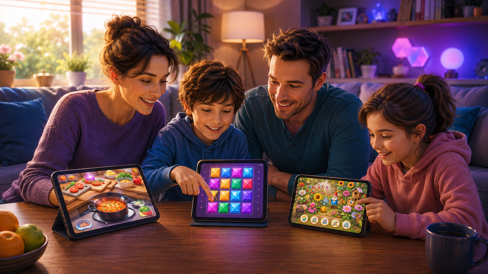 Cooking, puzzles and visual-search games create calmer mobile choices for shared family time