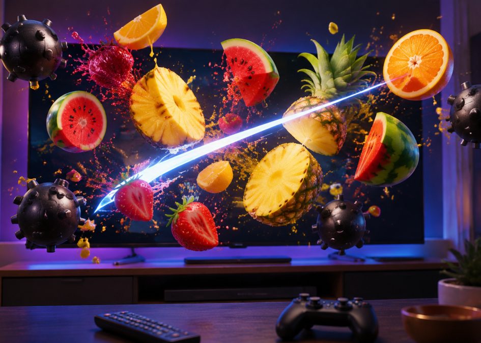 Fruit Cutter turns the television into a fast arcade challenge built around clean slices and hazard awareness