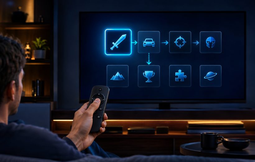 Editorial illustration: visible focus makes directional navigation predictable from the couch