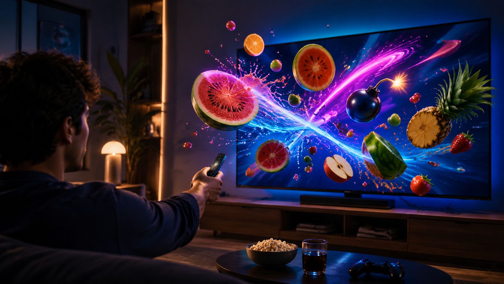 Original editorial illustration: simple remote play supports a direct timing-and-score arcade loop