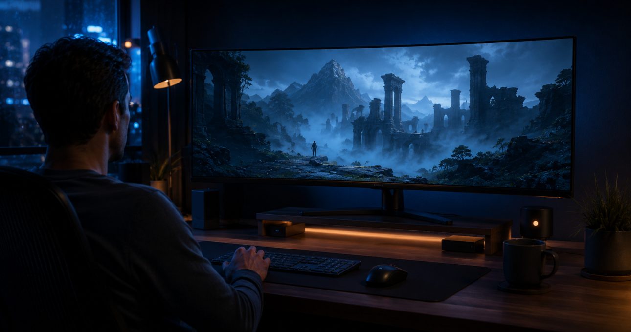 Original editorial illustration: a planned PC adventure is treated as a release to watch, not an available product
