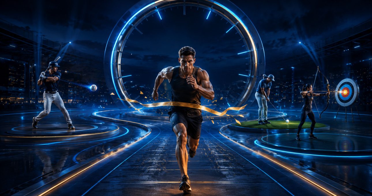 Original editorial illustration: a short sports session becomes meaningful when one objective reaches a clear result