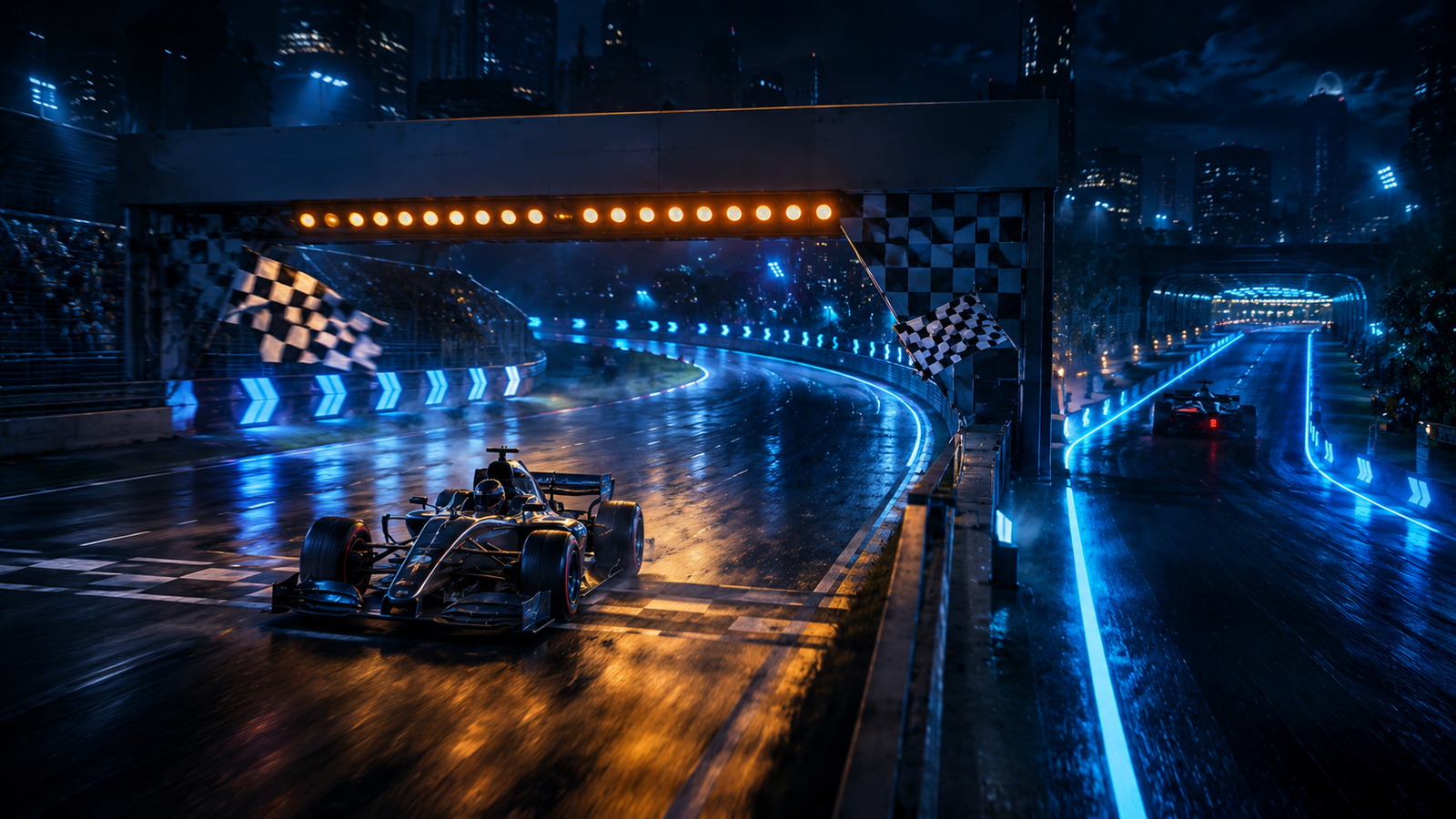 Original editorial illustration: a clear finish and natural retry path make a short racing session meaningful