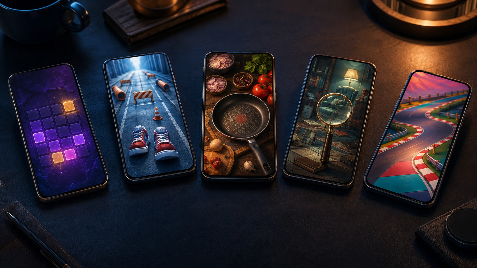 Original editorial illustration: every mobile genre remains a separate product whose current edition needs its own check