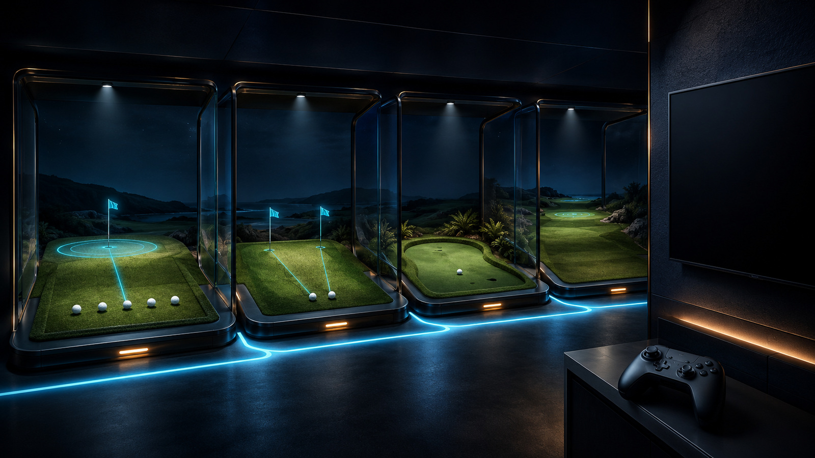 Original editorial illustration: calibration, aim, putting and one challenge create a compact practice sequence