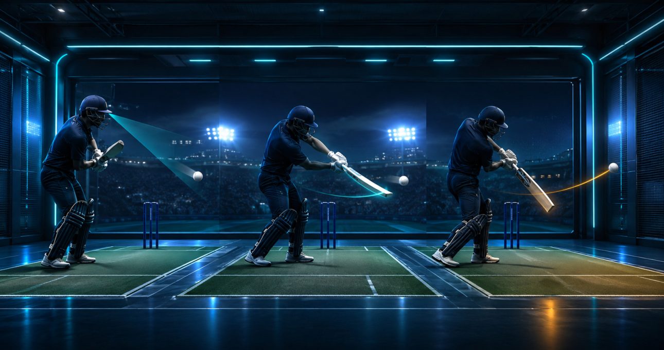 Original editorial illustration: three controlled batting trials separate observation, repetition and one small adjustment