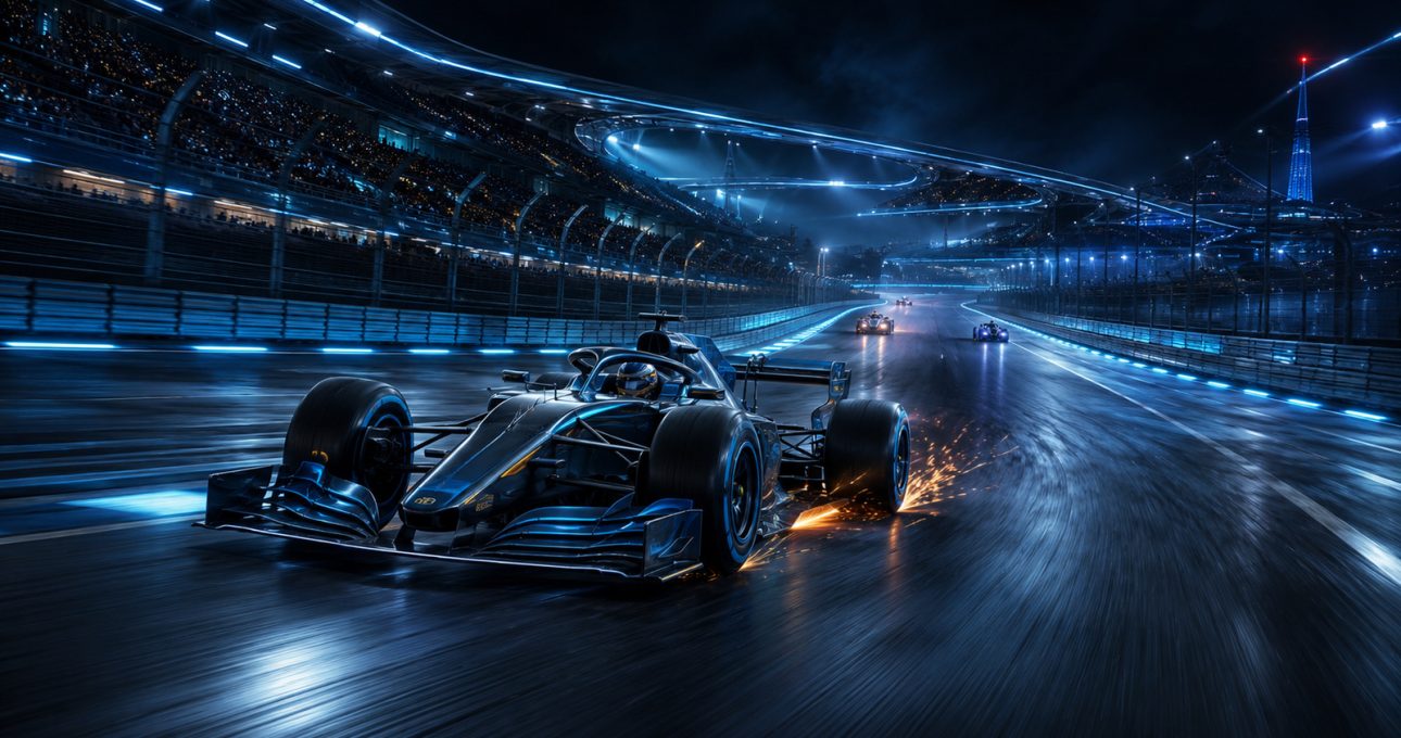 Original editorial illustration: speed, control and a repeatable racing line define the focused formula-style loop