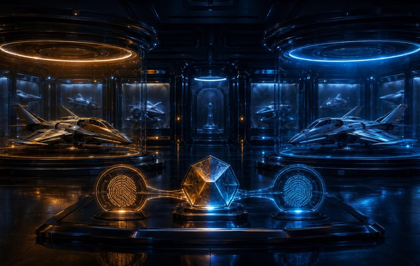Original editorial illustration: the same spacecraft identity remains recognisable across separate archived and current presentation chambers