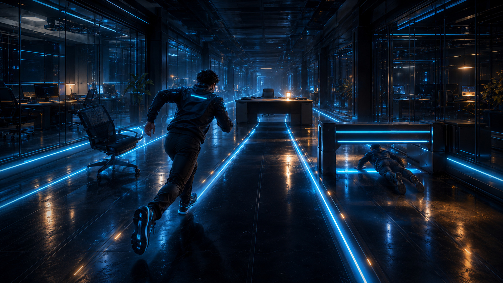 Original editorial illustration: open space distinguishes moving around, jumping over and sliding under within one continuous course