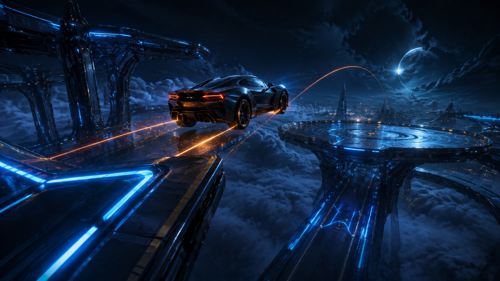 Original editorial illustration: a controlled midair jump keeps the landing platform visible without implying a universal speed or physics formula