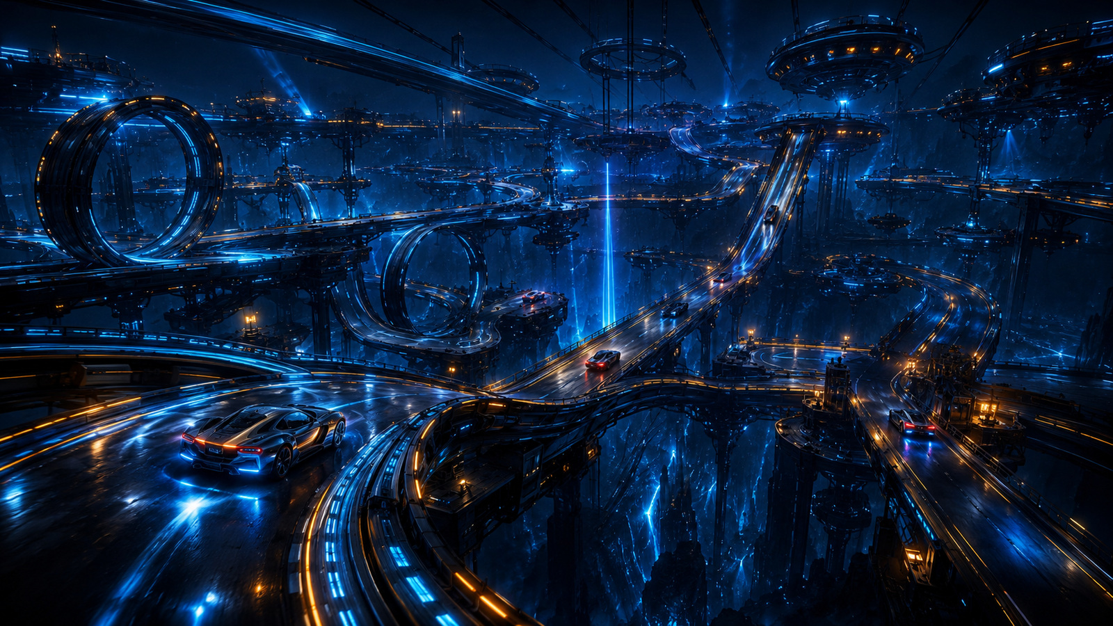 Original editorial illustration: an expansive network of varied stunt roads conveys scale without turning a legacy headline into a permanent track manifest