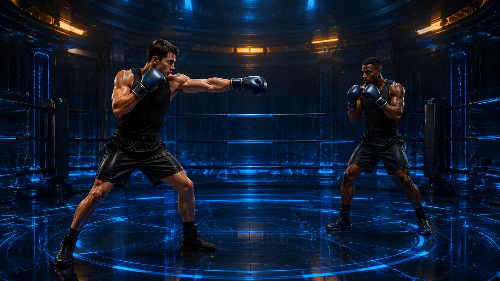 Original editorial illustration: a basic straight punch and guarded opponent make distance, timing and recovery easy to read without a named combo system