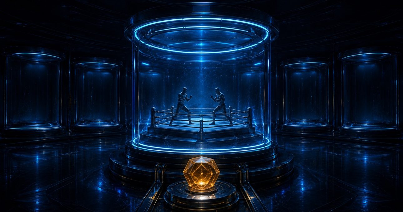 Original editorial illustration: one ring diorama and a single provenance token preserve the legacy identity while chronology bays remain empty