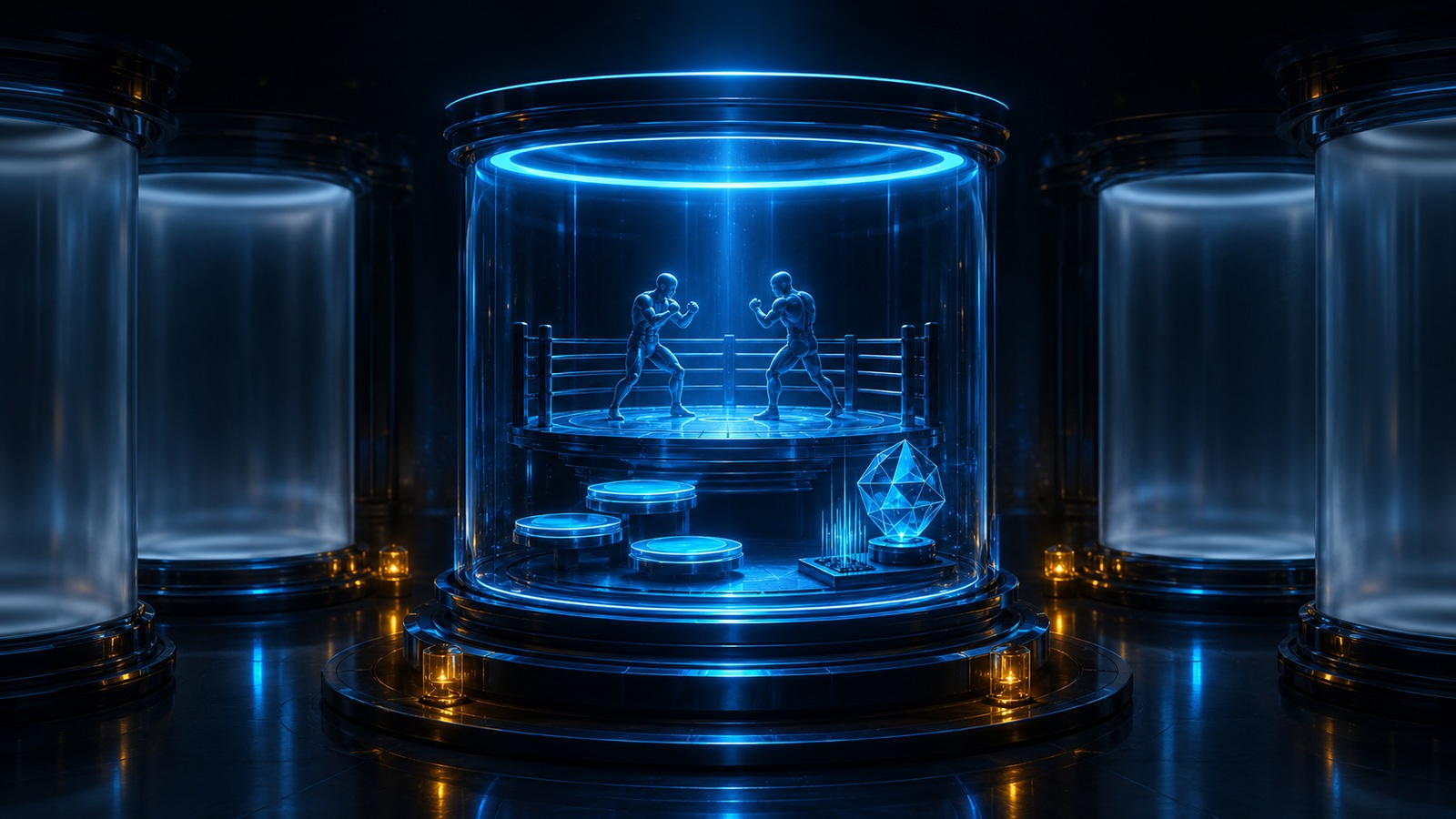 Original editorial illustration: a clear ring, progression platforms and sound motif form the supported product outline while side panels stay blank