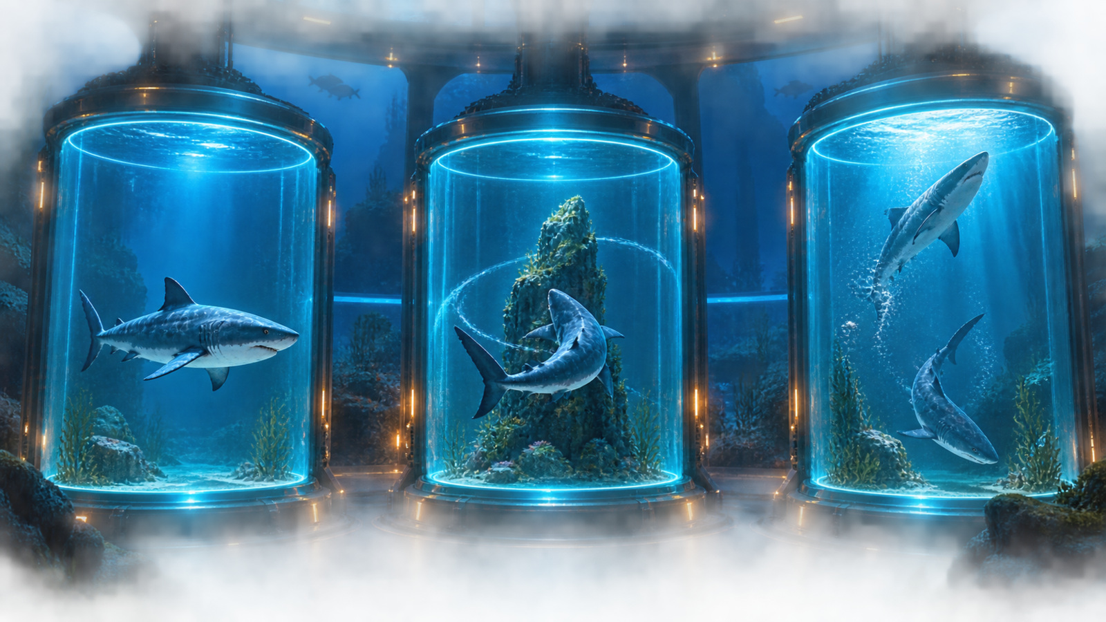 Original editorial illustration: three separate chambers isolate heading, turning and depth so underwater control can be evaluated one variable at a time