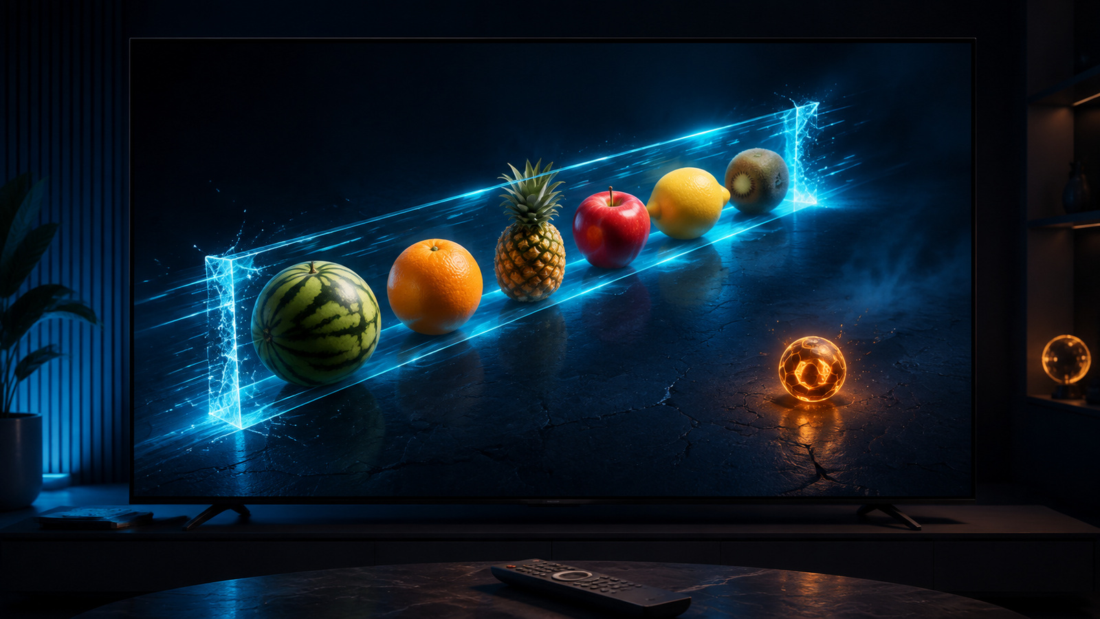 Original editorial illustration: several naturally aligned fruits share one short controllable cut while an amber hazard stays safely outside the corridor