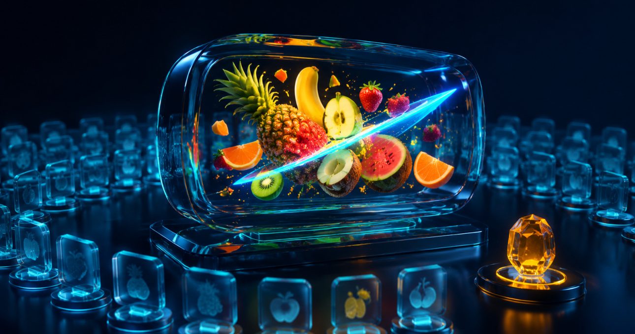 Original editorial illustration: many small install tokens and one amber maintenance crystal remain attached to a single big-screen fruit-slicing record
