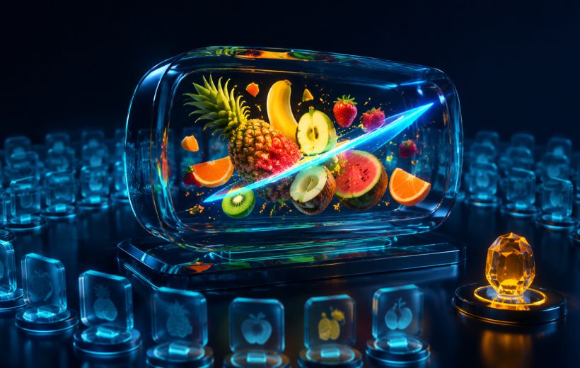 Original editorial illustration: many small install tokens and one amber maintenance crystal remain attached to a single big-screen fruit-slicing record