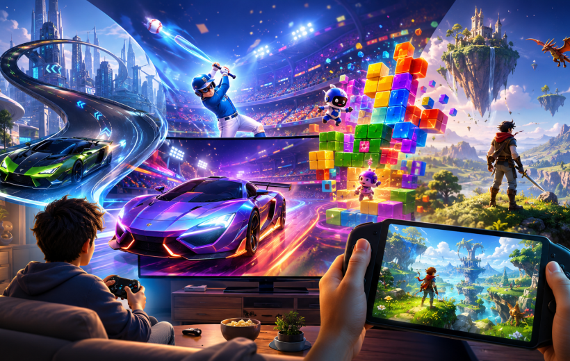 A device-first view connects racing, sports, puzzle and adventure choices without treating one title as a universal winner