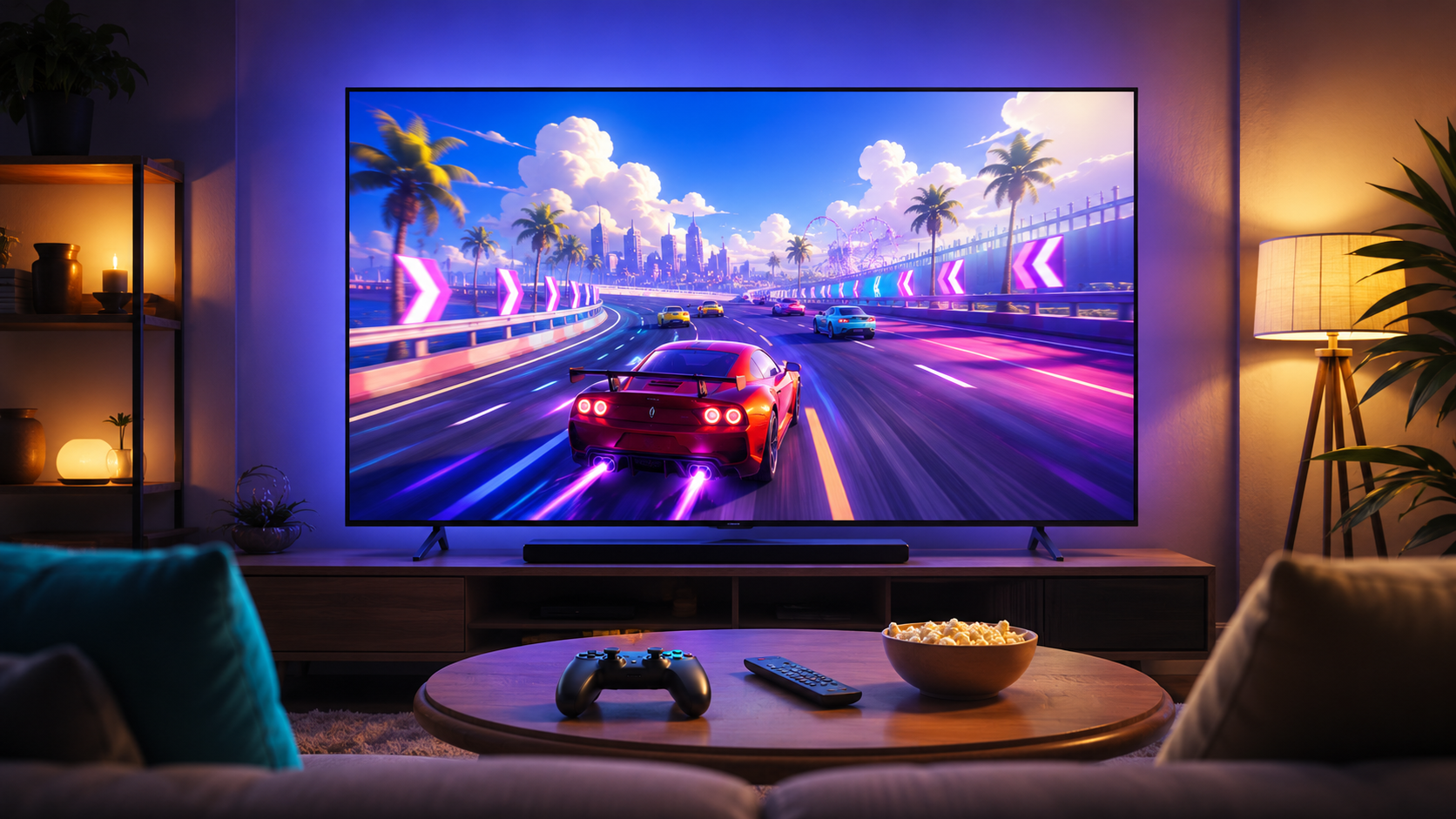 Large-screen play changes viewing distance and puts remote or controller support at the center of the choice